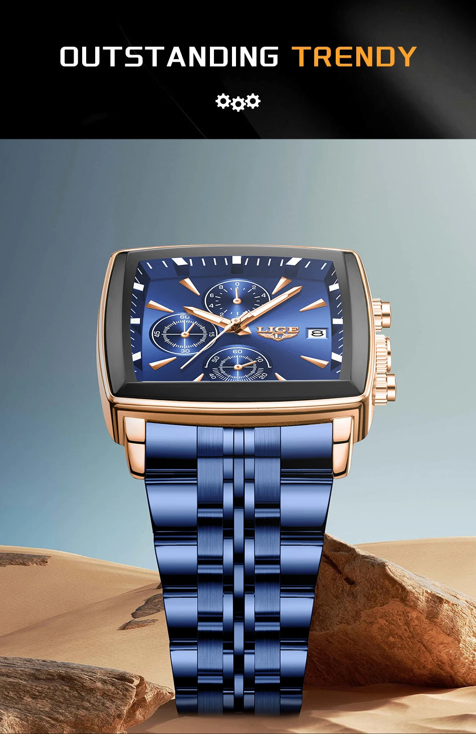 LIGE Top Brand Luxury Mens Watches Fashion Military Square Chronograph Quartz Wristwatches For Men Sports Waterproof Watch Men