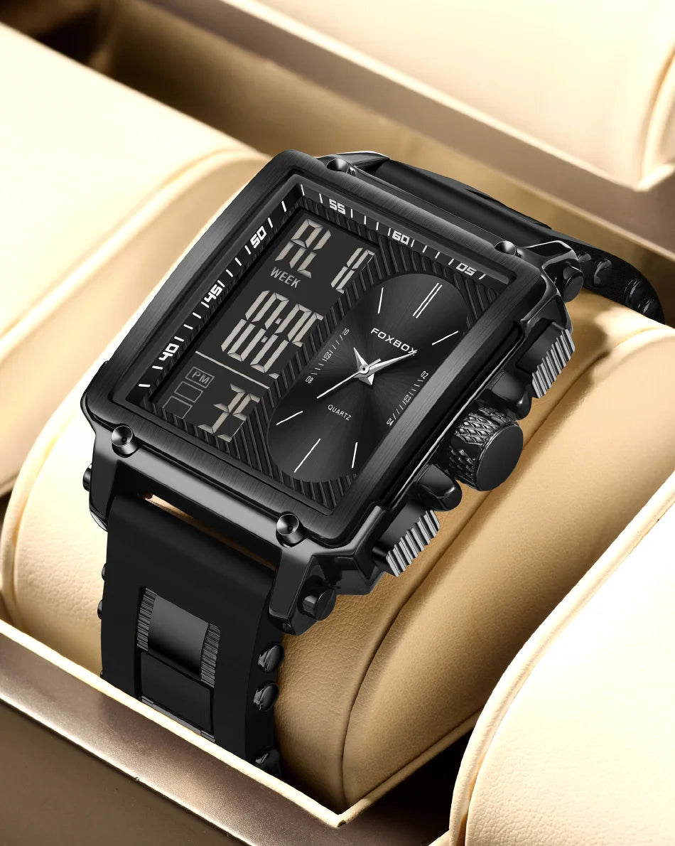 LIGE New Fashion Square Digital Watch Men Casual Sports Waterproof Men's Quartz Wristwatches FOXBOX Top Brand Luxury Chronograph