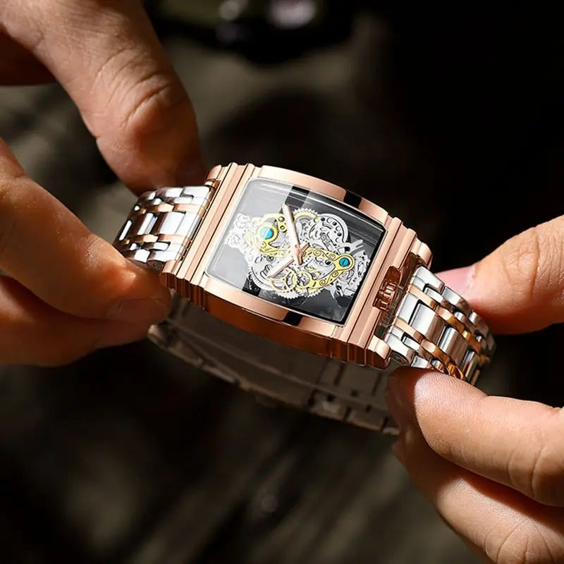 2024 Transparent Full Hollow Men Watch Metal Leather Quartz Mens Watches Waterproof Glow Cross-border Male Clock Wristwatch