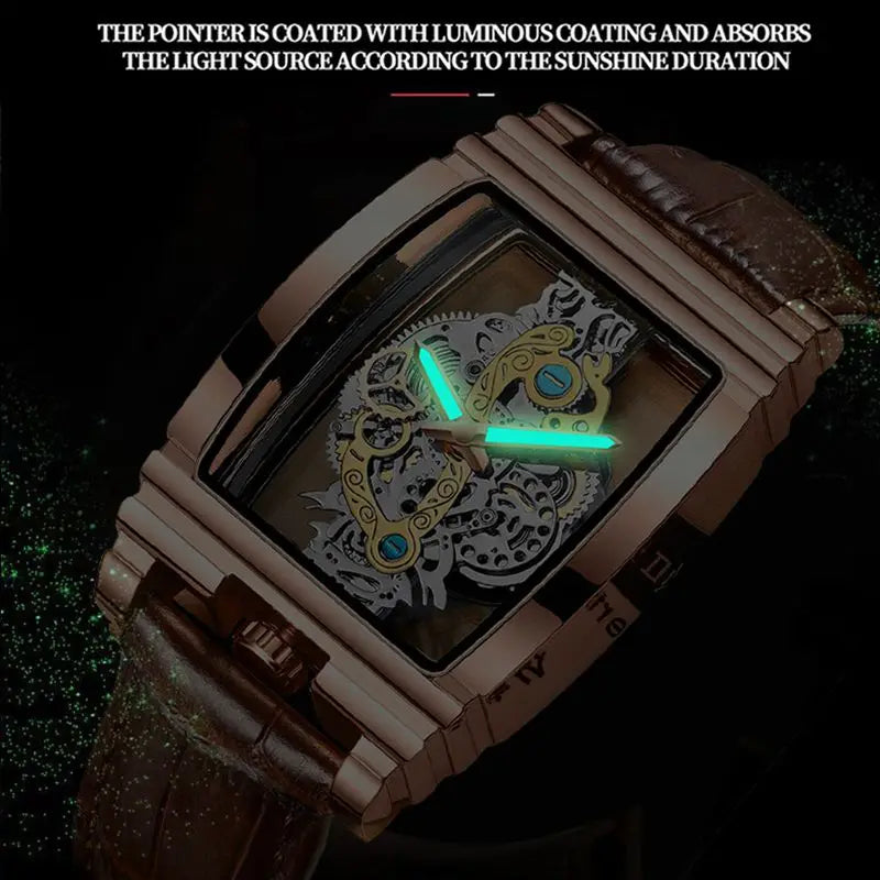 2024 Transparent Full Hollow Men Watch Metal Leather Quartz Mens Watches Waterproof Glow Cross-border Male Clock Wristwatch