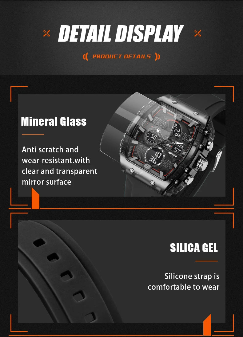 SMAEL Brand 8109 New electronic watch fashion square dual display waterproof luminous Multi-color For Men