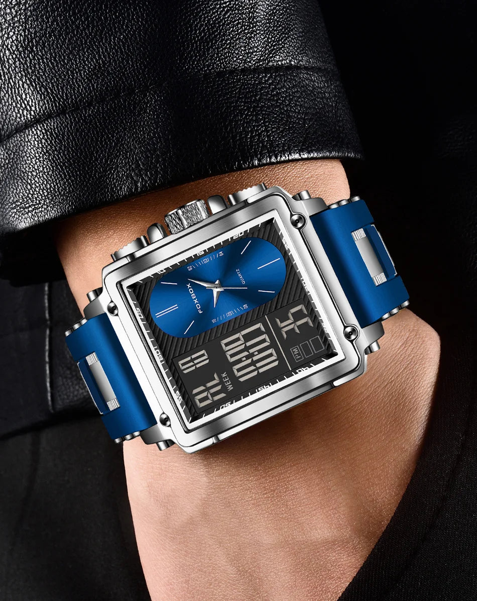 LIGE New Fashion Square Digital Watch Men Casual Sports Waterproof Men's Quartz Wristwatches FOXBOX Top Brand Luxury Chronograph
