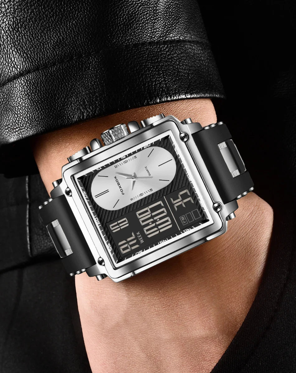 LIGE New Fashion Square Digital Watch Men Casual Sports Waterproof Men's Quartz Wristwatches FOXBOX Top Brand Luxury Chronograph