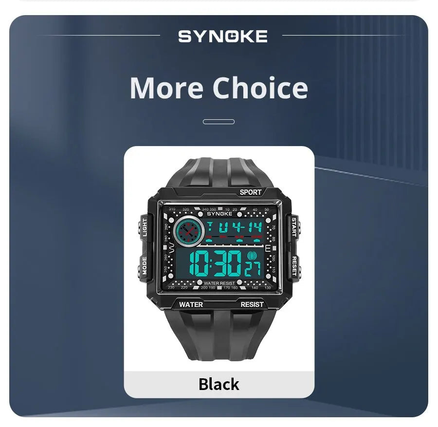SYNOKE New Men Mountaineering Digital Watch Waterproof Shock Resist Large Screen Outdoor Running Student Fashion Watch Handsome