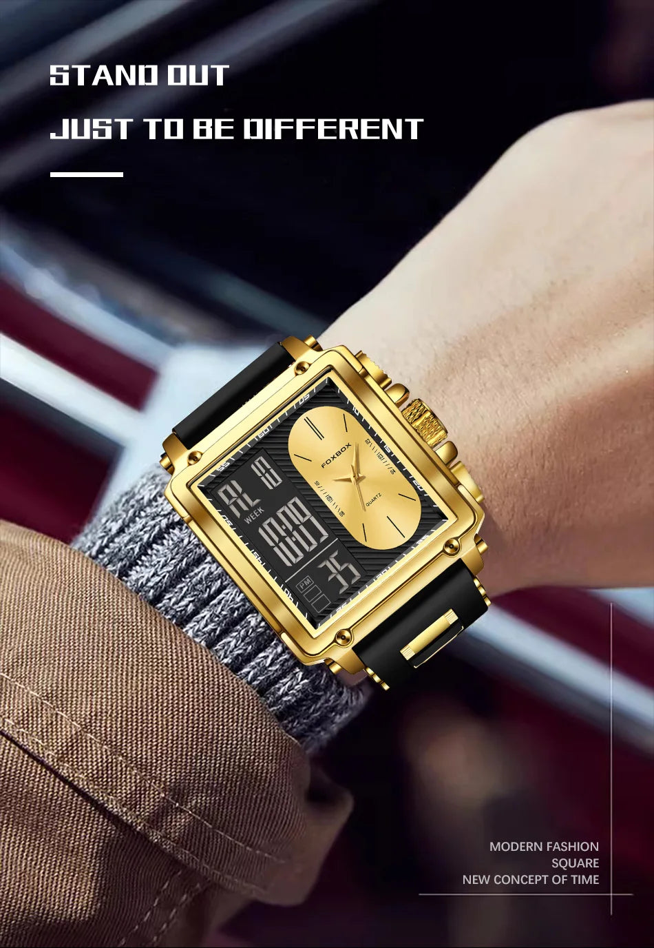 LIGE New Fashion Square Digital Watch Men Casual Sports Waterproof Men's Quartz Wristwatches FOXBOX Top Brand Luxury Chronograph