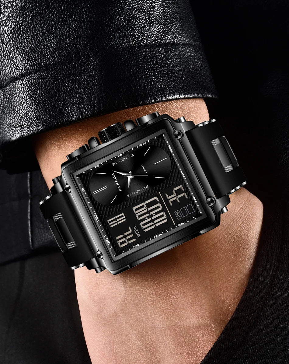 LIGE New Fashion Square Digital Watch Men Casual Sports Waterproof Men's Quartz Wristwatches FOXBOX Top Brand Luxury Chronograph