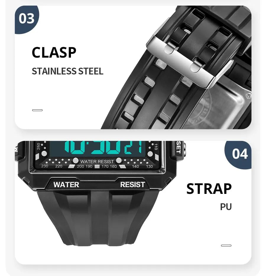 SYNOKE New Men Mountaineering Digital Watch Waterproof Shock Resist Large Screen Outdoor Running Student Fashion Watch Handsome