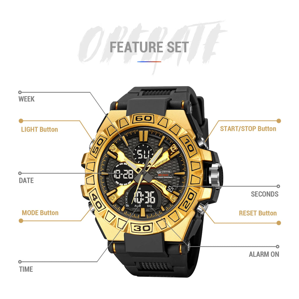 OEM Luxury STRYVE 8026 Men's Fashion Sports Watch Digital Dual Time Watch Men's Simple Student Waterproof Watch Relojes