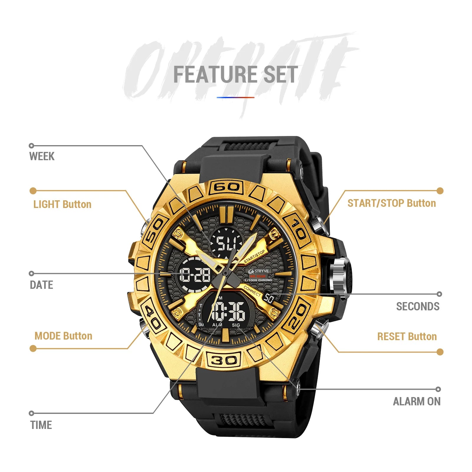 OEM Luxury STRYVE 8026 Men's Fashion Sports Watch Digital Dual Time Watch Men's Simple Student Waterproof Watch Relojes
