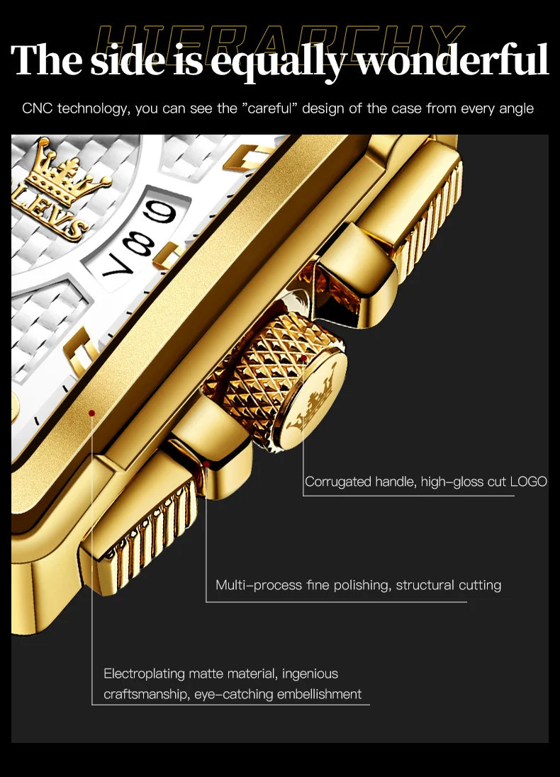 OLEVS Men's Top Brand Square Quality Quartz Wristwatch Chronograph Waterproof Original Watch for Man Luminous Date Luxury