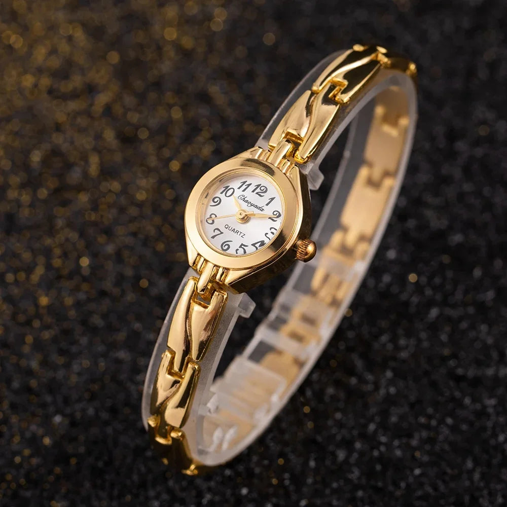Luxury Gold Plated Ladies Watch Elegant Small Women Bracelet Watch Fashion Ladies Analog Quart Wristwatch Clock Gift Reloj
