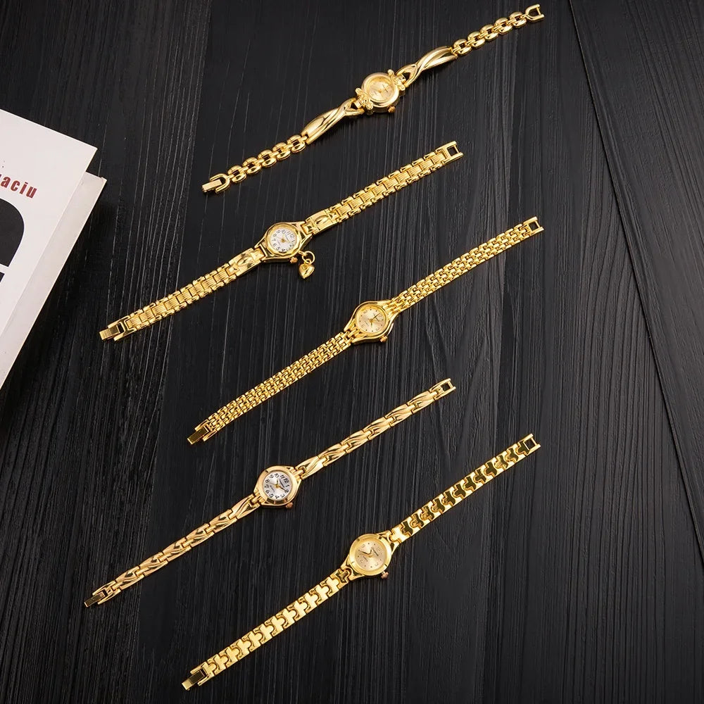 Luxury Gold Plated Ladies Watch Elegant Small Women Bracelet Watch Fashion Ladies Analog Quart Wristwatch Clock Gift Reloj