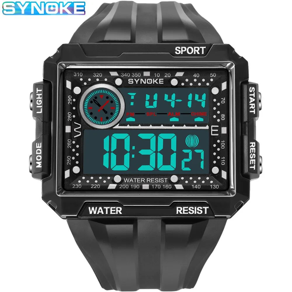 SYNOKE New Men Mountaineering Digital Watch Waterproof Shock Resist Large Screen Outdoor Running Student Fashion Watch Handsome