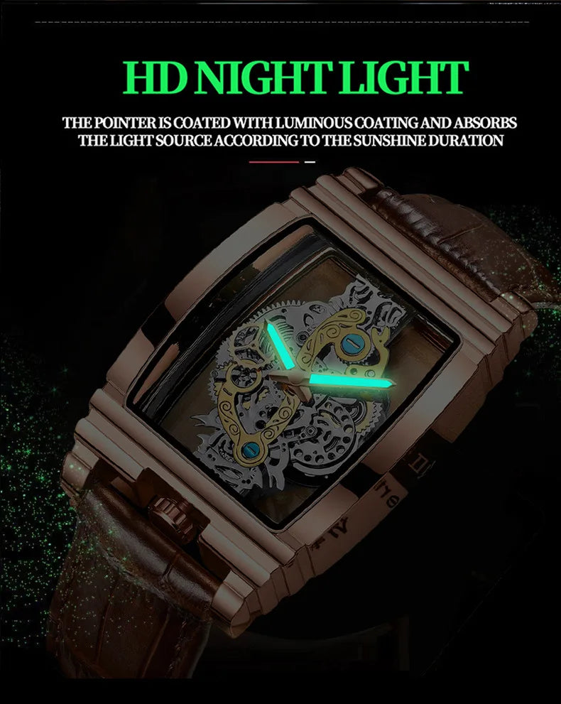 2024 Transparent Full Hollow Men Watch Metal Leather Quartz Mens Watches Waterproof Glow Cross-border Male Clock Wristwatch