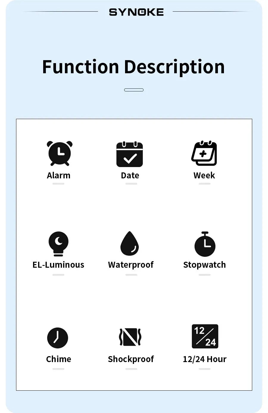 SYNOKE New Men Mountaineering Digital Watch Waterproof Shock Resist Large Screen Outdoor Running Student Fashion Watch Handsome
