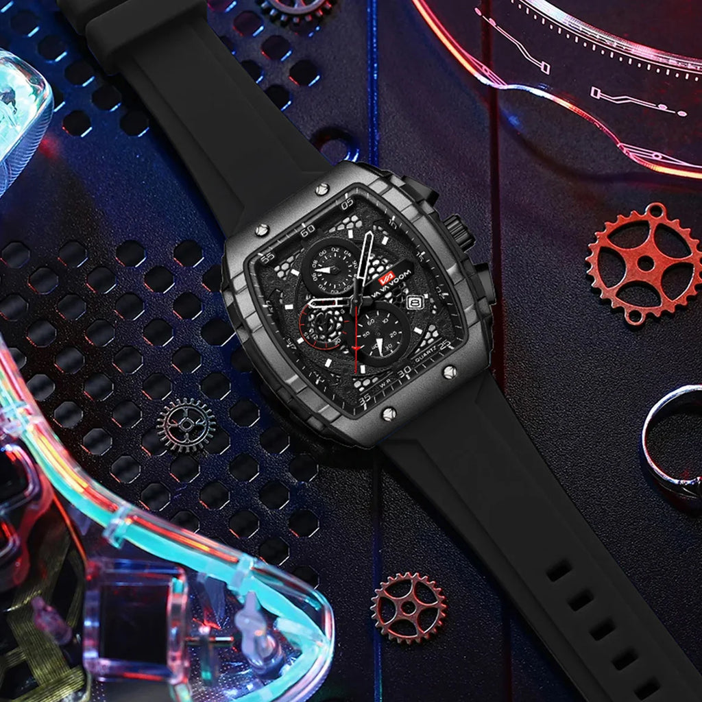 VA VA VOOM Men Watch With 47mm Large Dial Timing Multifunctional Clock Fashionable Silicone Strap Military Sports Watch for Men
