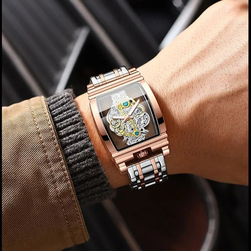 2024 Transparent Full Hollow Men Watch Metal Leather Quartz Mens Watches Waterproof Glow Cross-border Male Clock Wristwatch