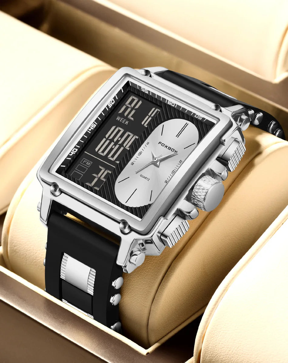 LIGE New Fashion Square Digital Watch Men Casual Sports Waterproof Men's Quartz Wristwatches FOXBOX Top Brand Luxury Chronograph