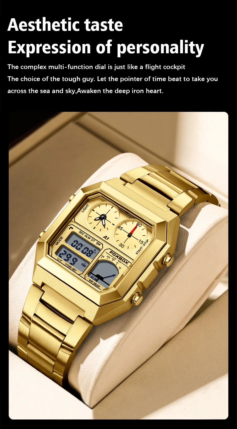 FOXBOX Top Brand Luxury Stainless Steel Chrono Sport Watches Men Back Light Display Digital Wristwatch 3Bar Waterproof Reloj+Box