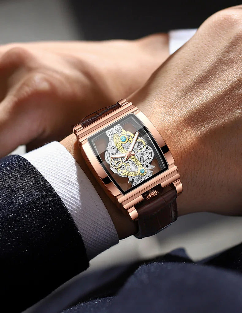 2024 Transparent Full Hollow Men Watch Metal Leather Quartz Mens Watches Waterproof Glow Cross-border Male Clock Wristwatch