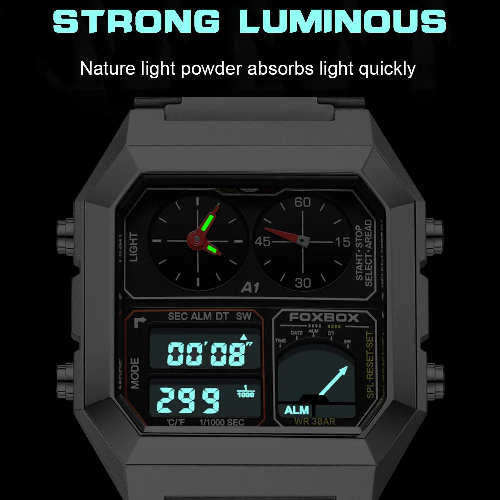 FOXBOX Top Brand Luxury Stainless Steel Chrono Sport Watches Men Back Light Display Digital Wristwatch 3Bar Waterproof Reloj+Box