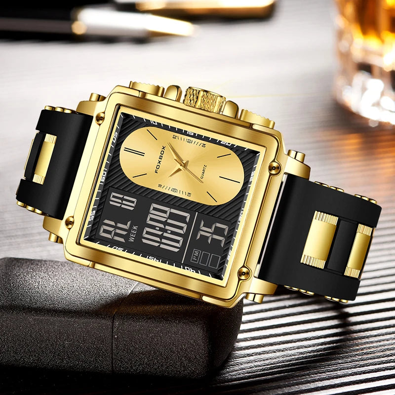 LIGE New Fashion Square Digital Watch Men Casual Sports Waterproof Men's Quartz Wristwatches FOXBOX Top Brand Luxury Chronograph