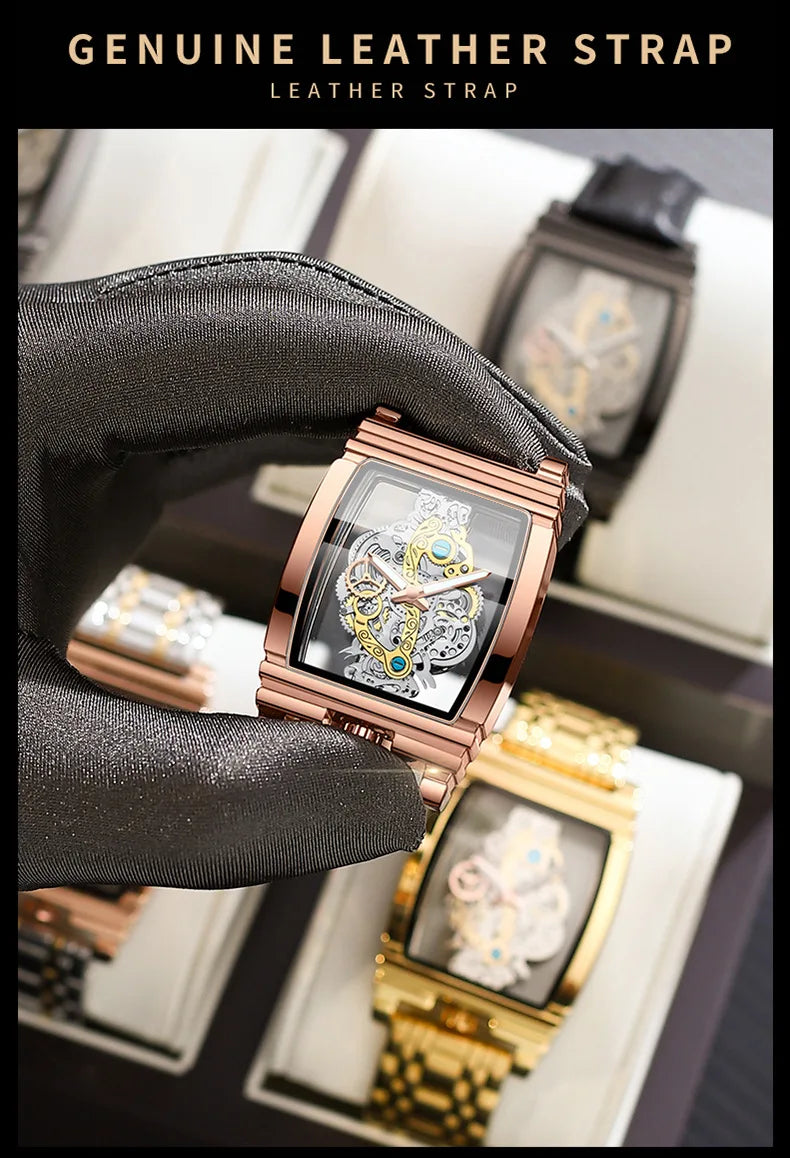 2024 Transparent Full Hollow Men Watch Metal Leather Quartz Mens Watches Waterproof Glow Cross-border Male Clock Wristwatch