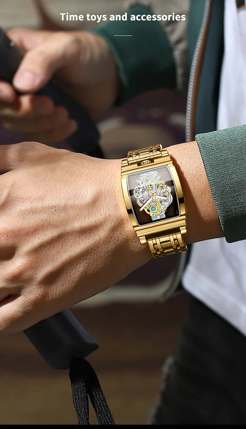 2024 Transparent Full Hollow Men Watch Metal Leather Quartz Mens Watches Waterproof Glow Cross-border Male Clock Wristwatch