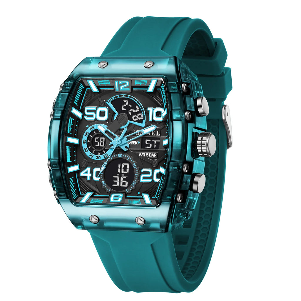 SMAEL Brand 8109 New electronic watch fashion square dual display waterproof luminous Multi-color For Men