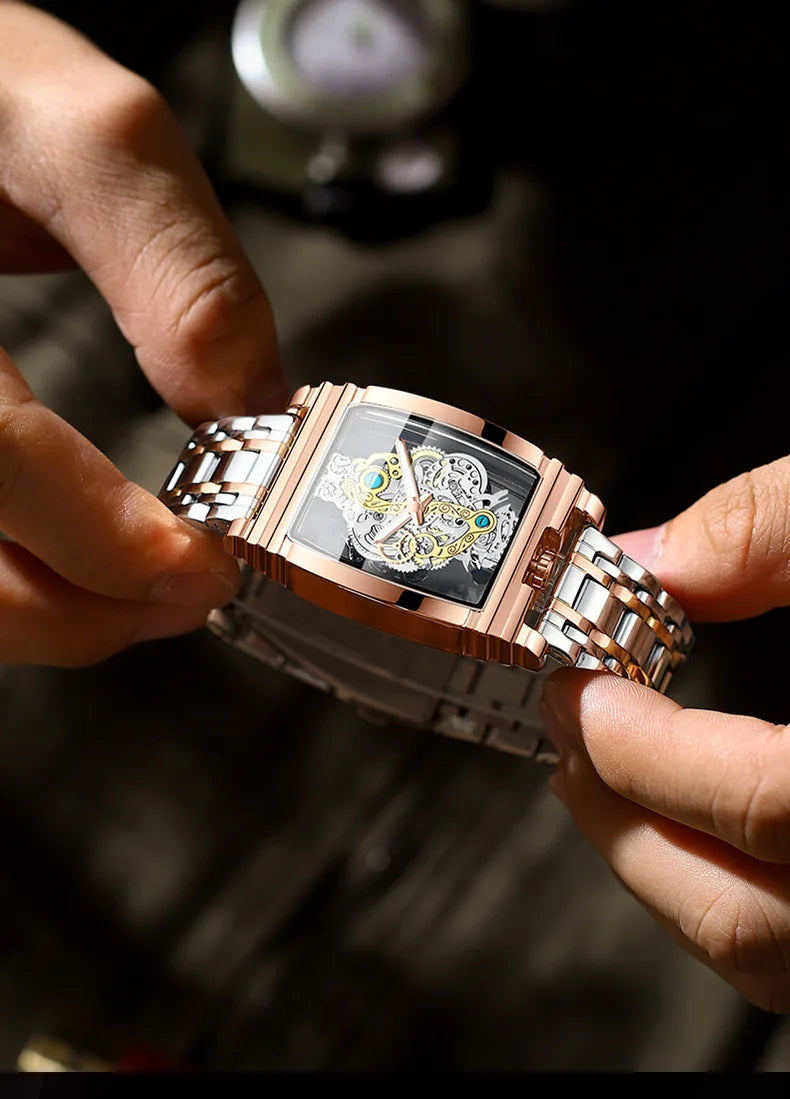 2024 Transparent Full Hollow Men Watch Metal Leather Quartz Mens Watches Waterproof Glow Cross-border Male Clock Wristwatch