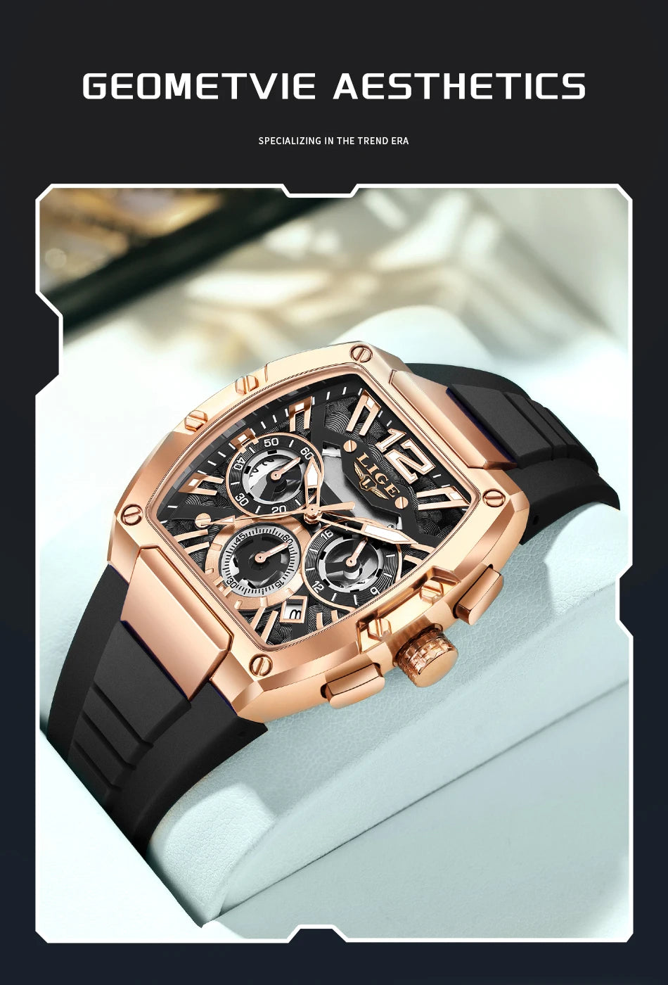 LIGE Sports Man Watch Tonnea Hollow Design Quartz Men Wristwatches Chronograph Waterproof Luminous Silicone Strap Watches Male