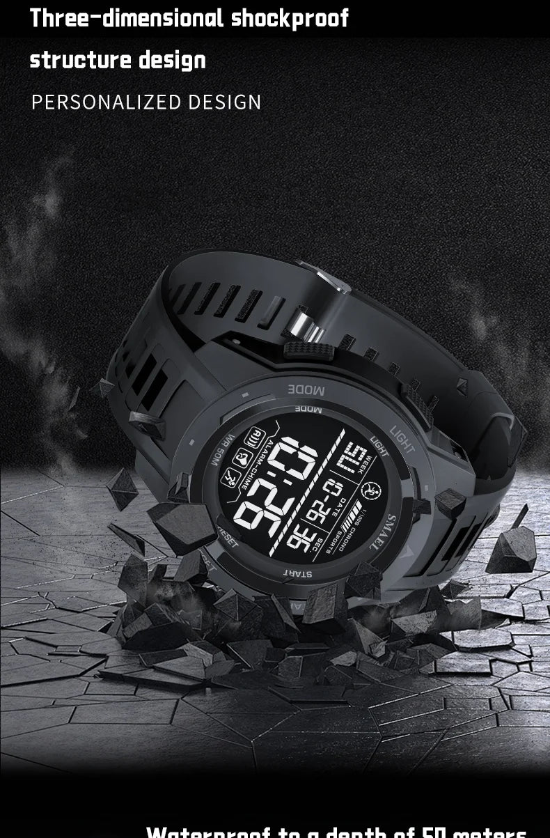 SMAEL 8105 Digital Watches Sports LED Wristwatches Men's 50m Waterproof Watch Digital Light Stopwatch Watch for Men