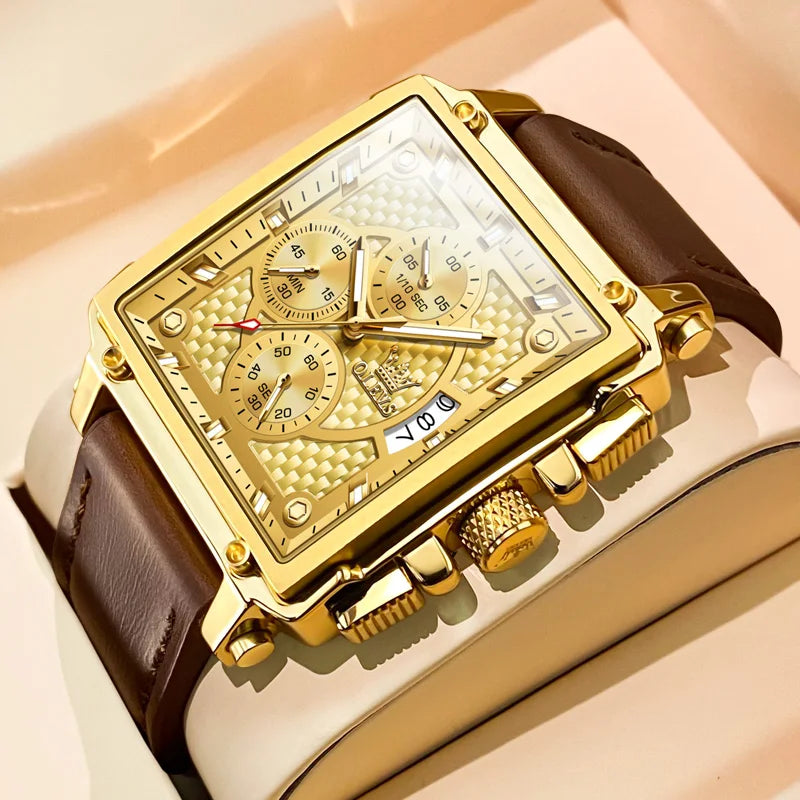 OLEVS Men's Top Brand Square Quality Quartz Wristwatch Chronograph Waterproof Original Watch for Man Luminous Date Luxury