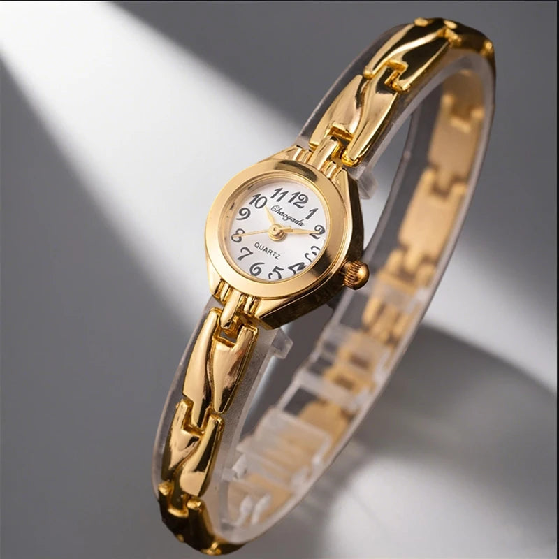 Luxury Gold Plated Ladies Watch Elegant Small Women Bracelet Watch Fashion Ladies Analog Quart Wristwatch Clock Gift Reloj