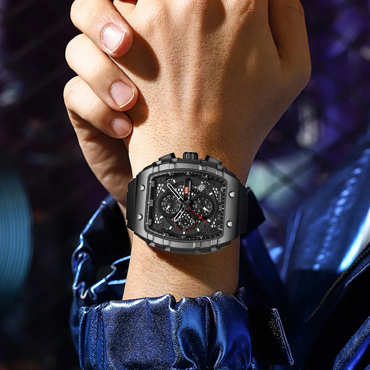 VA VA VOOM Men Watch With 47mm Large Dial Timing Multifunctional Clock Fashionable Silicone Strap Military Sports Watch for Men