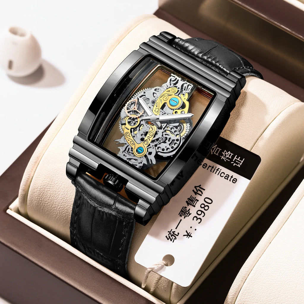 2024 Transparent Full Hollow Men Watch Metal Leather Quartz Mens Watches Waterproof Glow Cross-border Male Clock Wristwatch