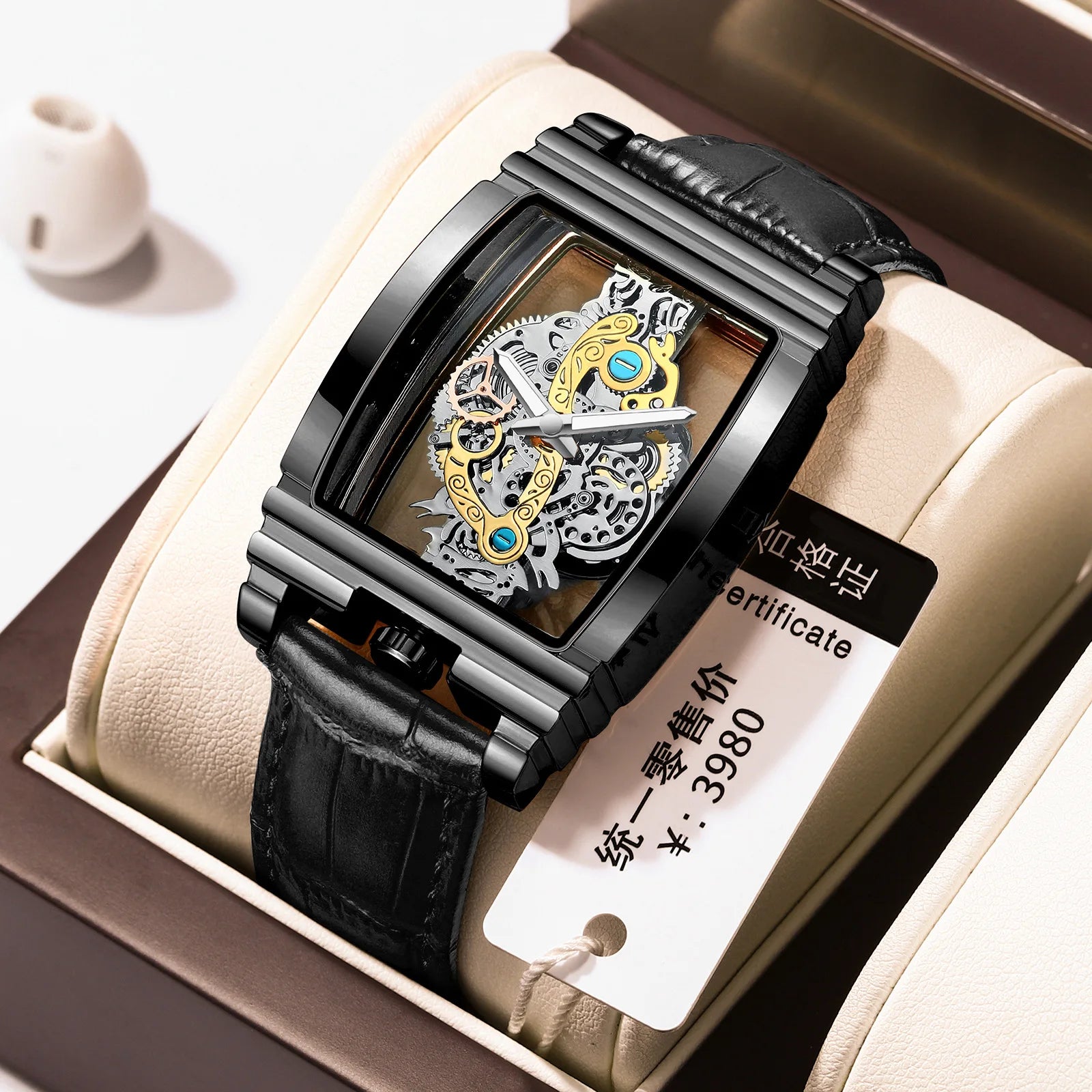 2024 Transparent Full Hollow Men Watch Metal Leather Quartz Mens Watches Waterproof Glow Cross-border Male Clock Wristwatch