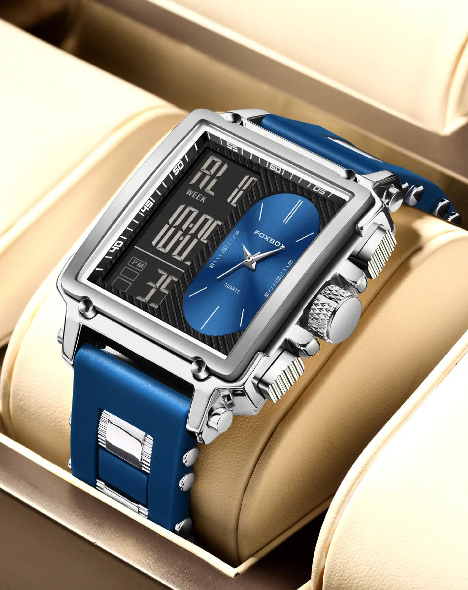 LIGE New Fashion Square Digital Watch Men Casual Sports Waterproof Men's Quartz Wristwatches FOXBOX Top Brand Luxury Chronograph